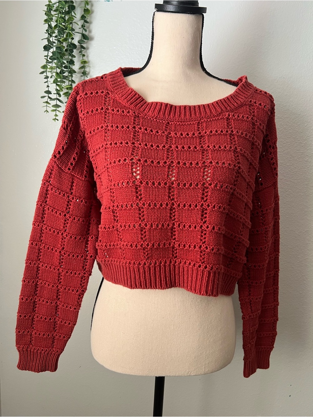 Red Cropped Knit Sweater